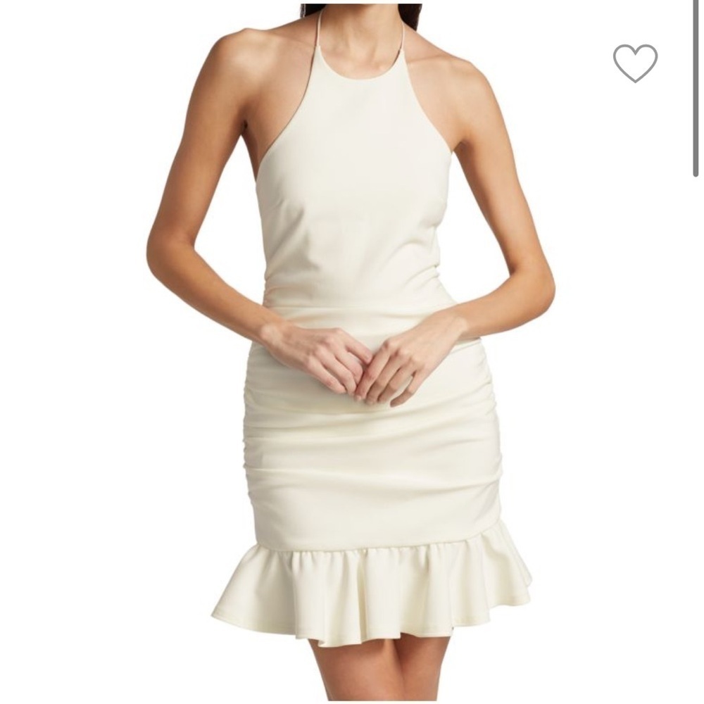 CINQ À SEPT Willa Halter Ruffle-Hem Dress in Ivory